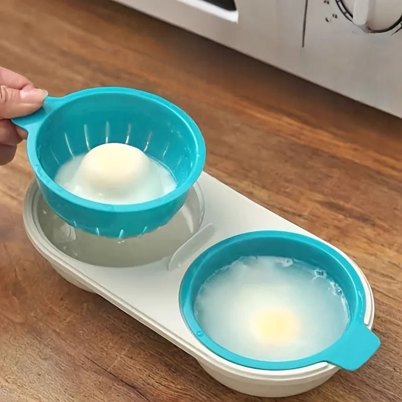New Creative Egg Poacher Food Grade Pans Double Cup Egg Boiler Steam Microwave Oven Set Kitchen Cooking Tools Kitchen Tools