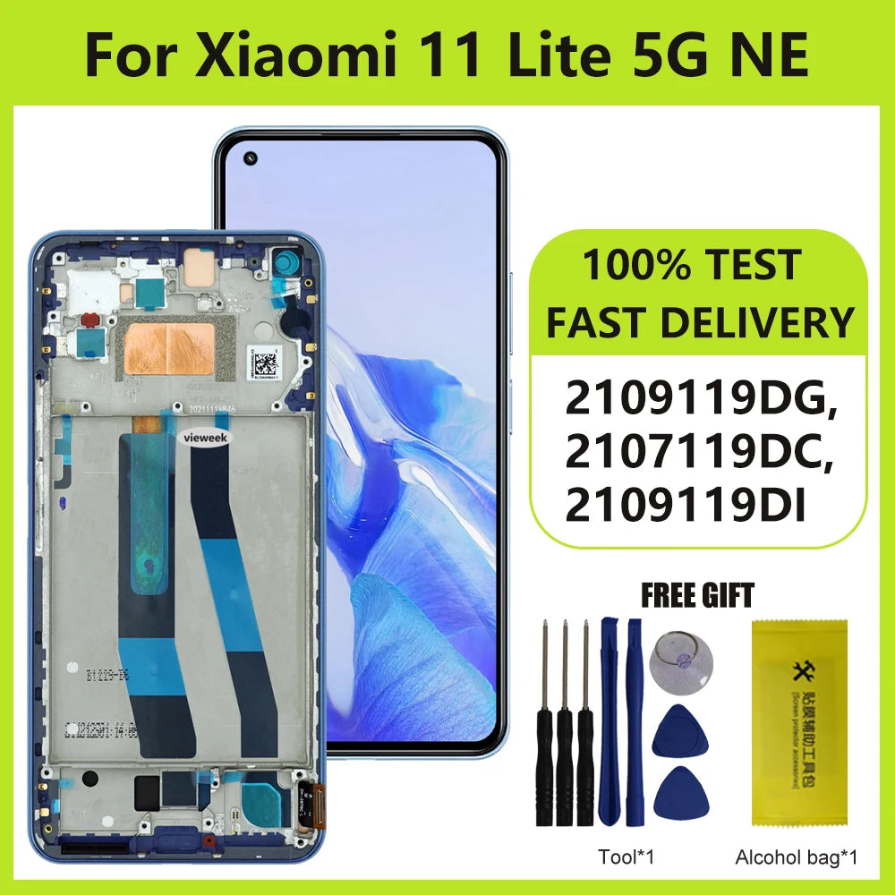 AMOLED Screen for Xiaomi 11 Lite 5G NE LCD Display Screen Touch Panel Digitizer Assembly for Mi 11 Lite 5G NE 2109119DG 2107119D