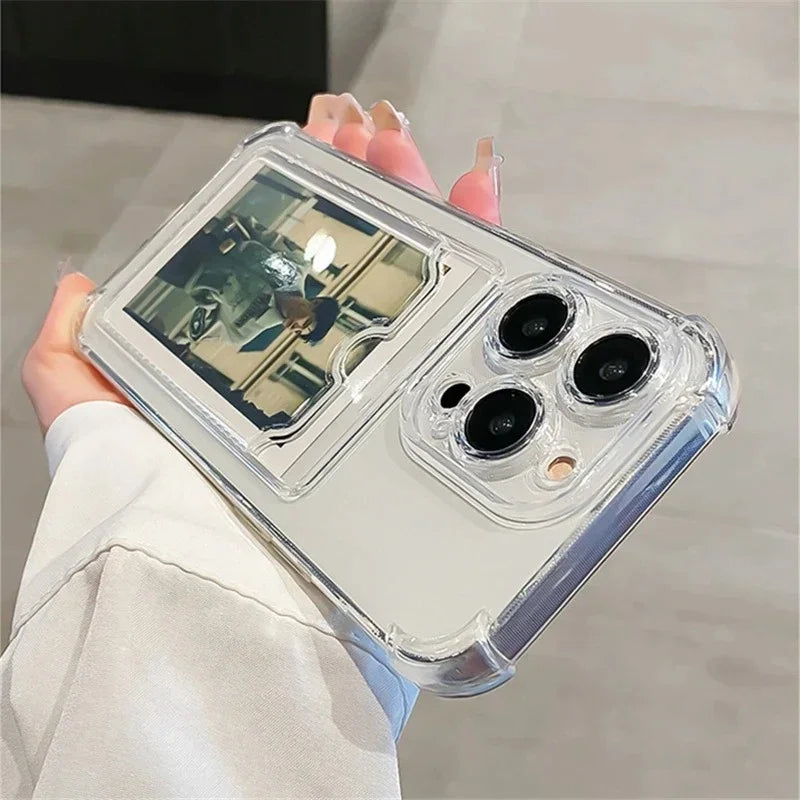 Transparent Card Bag Holder Phone Case For iPhone 11 12 13 14 15 16 17 18 Pro Max Plus AIr Wallet Shockproof Cover