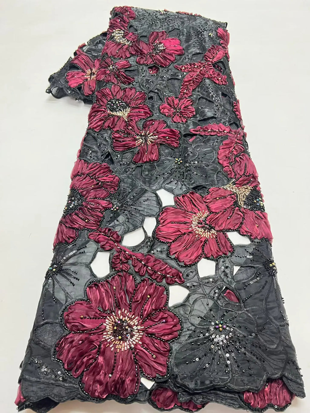 African Heavy Beaded Lace Fabric 2026 with High-Quality Sequins French Chiffon Wedding Style Material for Nigerian Women Sewing