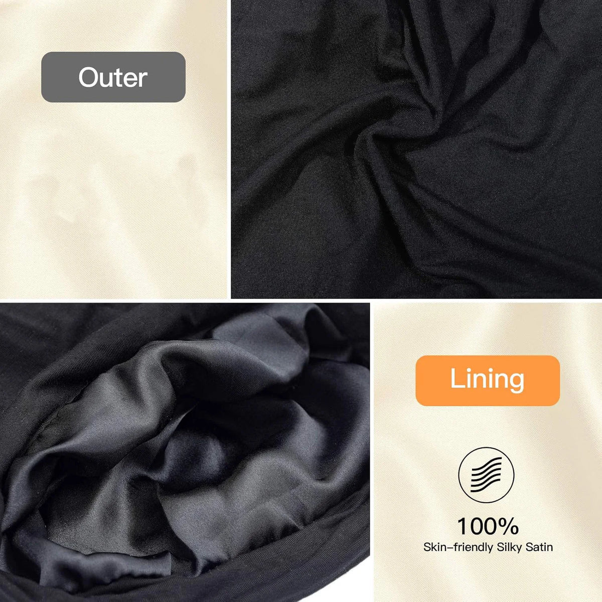 Women's Satin Bonnet Sleep Cap, Luxury Silk Satin Lined Night Hat, Anti-Frizz Hair Cover for Sleeping, Soft & Breathable Black B