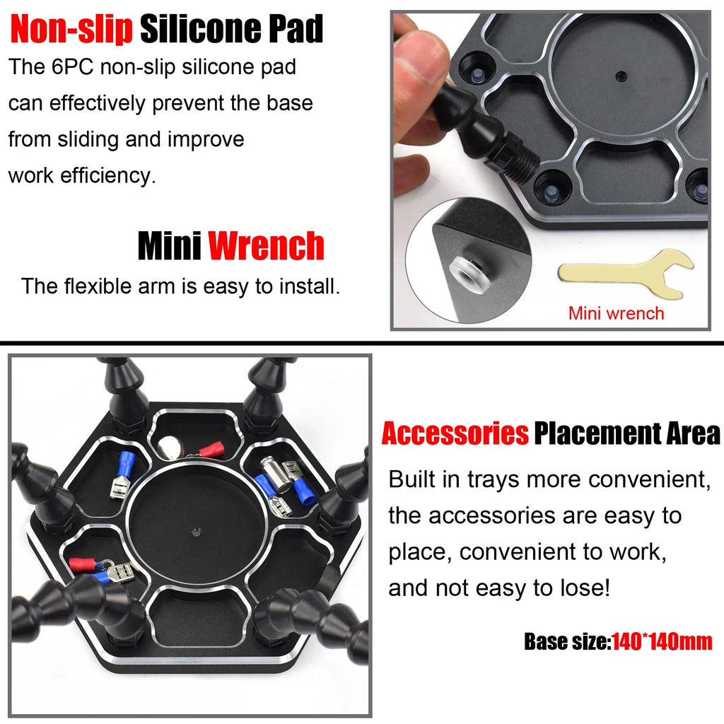 NEWACALOX Soldering Third Hand PCB Helping Hands Welding Rework Station 3X USB LED Magnifier Table Lamp Soldering Iron Stand