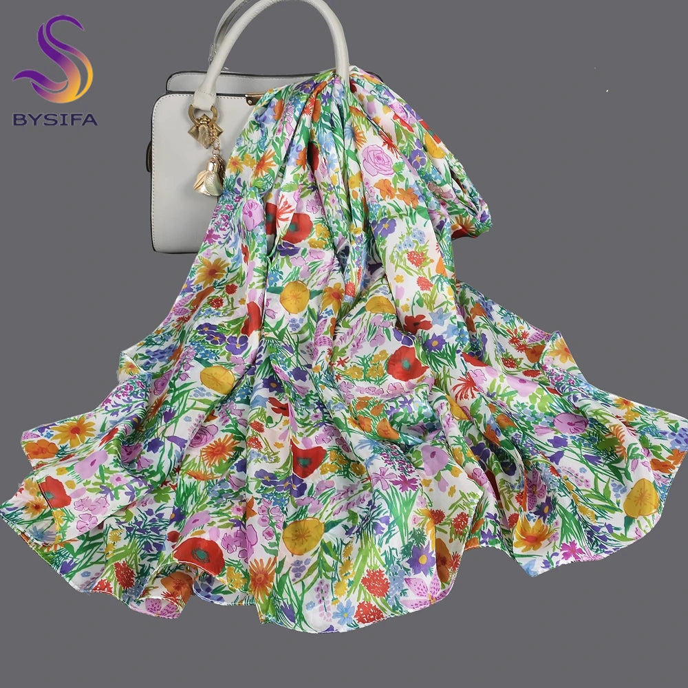 BYSIFA| Ultralarge Blue White 100% Mulberry Silk Scarf Beach Wrap Brand Female Long Scarves New Paisley Design Silk Scarf Shawl