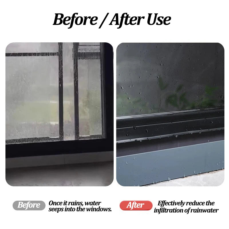 1m Home Window Water Blocking Bar Sliding Window Rain Weatherstrip Balcony Insulation Windproof Sealing Strip   Flashing Board