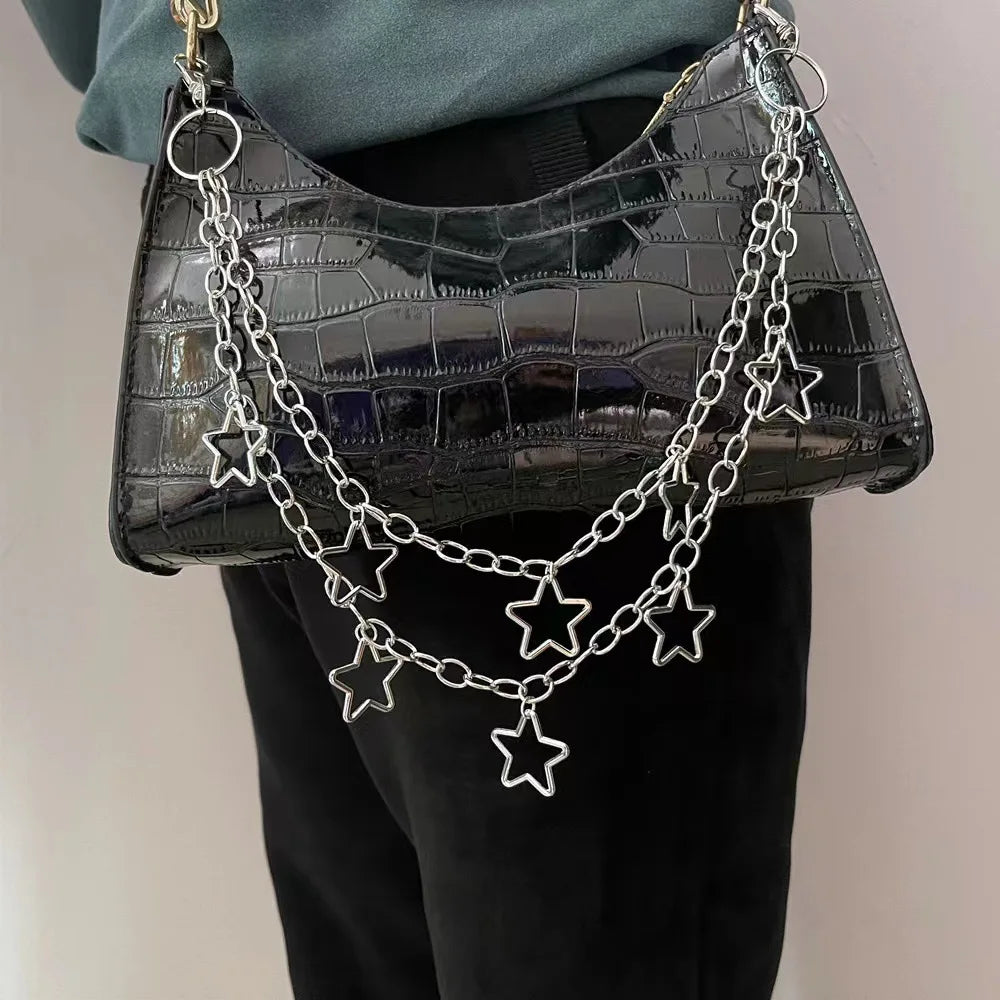 1pc Star Double Layer Waist Chain Mens Decorative Pant Chain Jeans Trouser Chains Hip Hop Rock Chain Punk Retro Belt Chain