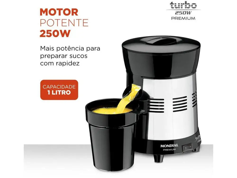 Mondial Turbo Premium E-10 Electric Stainless Steel Fruit Juicer 250W 1L Capacity - Bivolt