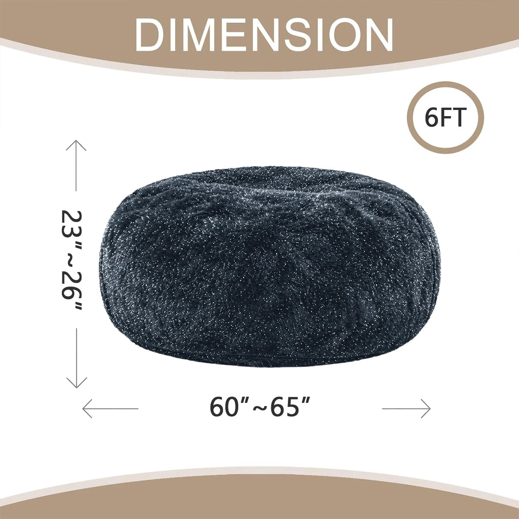 Large Fluffy Shiny Faux Fur Bean Bag Cover Round Lazy Sofa Cover Soft Plush Beanbag Chair Cover For Bedroom Living Room