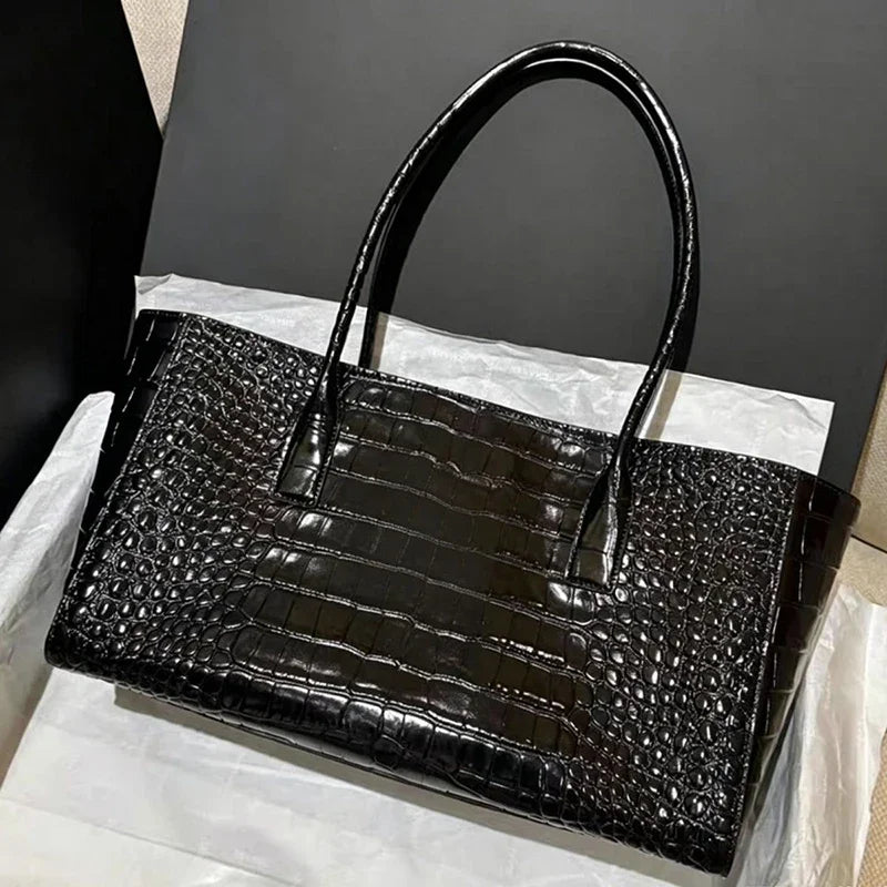Crocodile Grain Embossed Top Handle Handbag,Luxury Tote Bag,Commute Work Chic Everyday Women Underarm Shoulder Bag,Black,Green