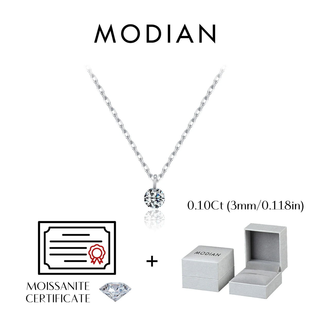 MODIAN 0.1CT/0.3CT/0.5CT VVS1 Clarity Moissanite 925 Sterling Silver Classic Round Pendant Necklace For Women Fine Jewelry