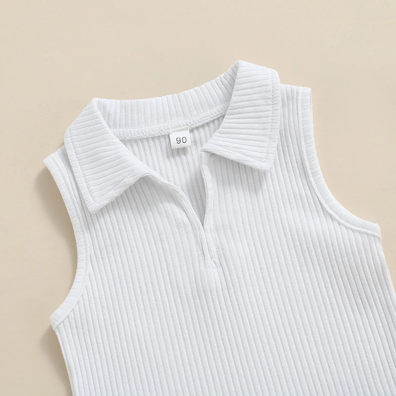 2-7Y Kids Girls Summer Clothes Sets 2026 Fashion Ribbed Sleeveless Tops + Pleated Skirts Sweet Outfits for Children Baby