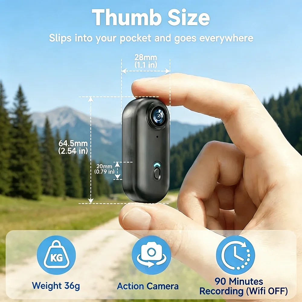 4K HD Mini Vlog Camera with WiFi Wireless Portable Action Body Cam for Sports Travel Photography Pocket Sized Video Recorder