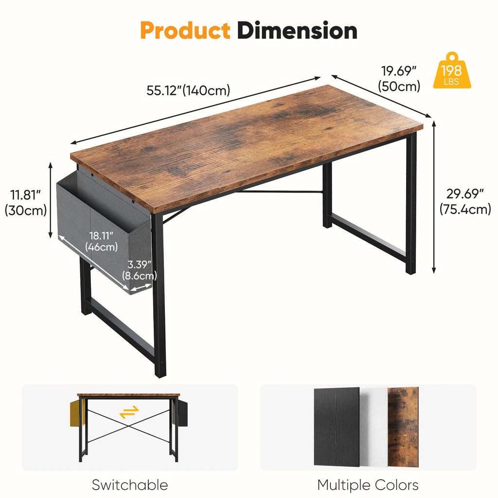 JHK 31IN to 55IN Computer Office Desk Writing Study Office Gaming Table with Storage Bag Metal Frame Wood Tabletop Easy Assembly