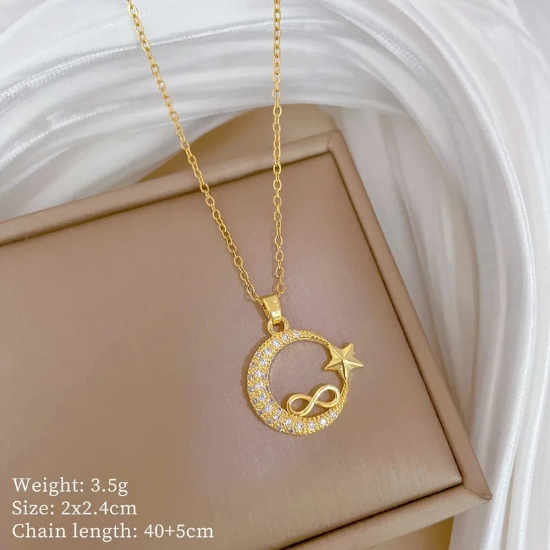 Fashionable Luxury Micro-Set Zircon Copper Pendant Necklace for Women Stylish Personality Versatile Stainless Steel Choker Jewel