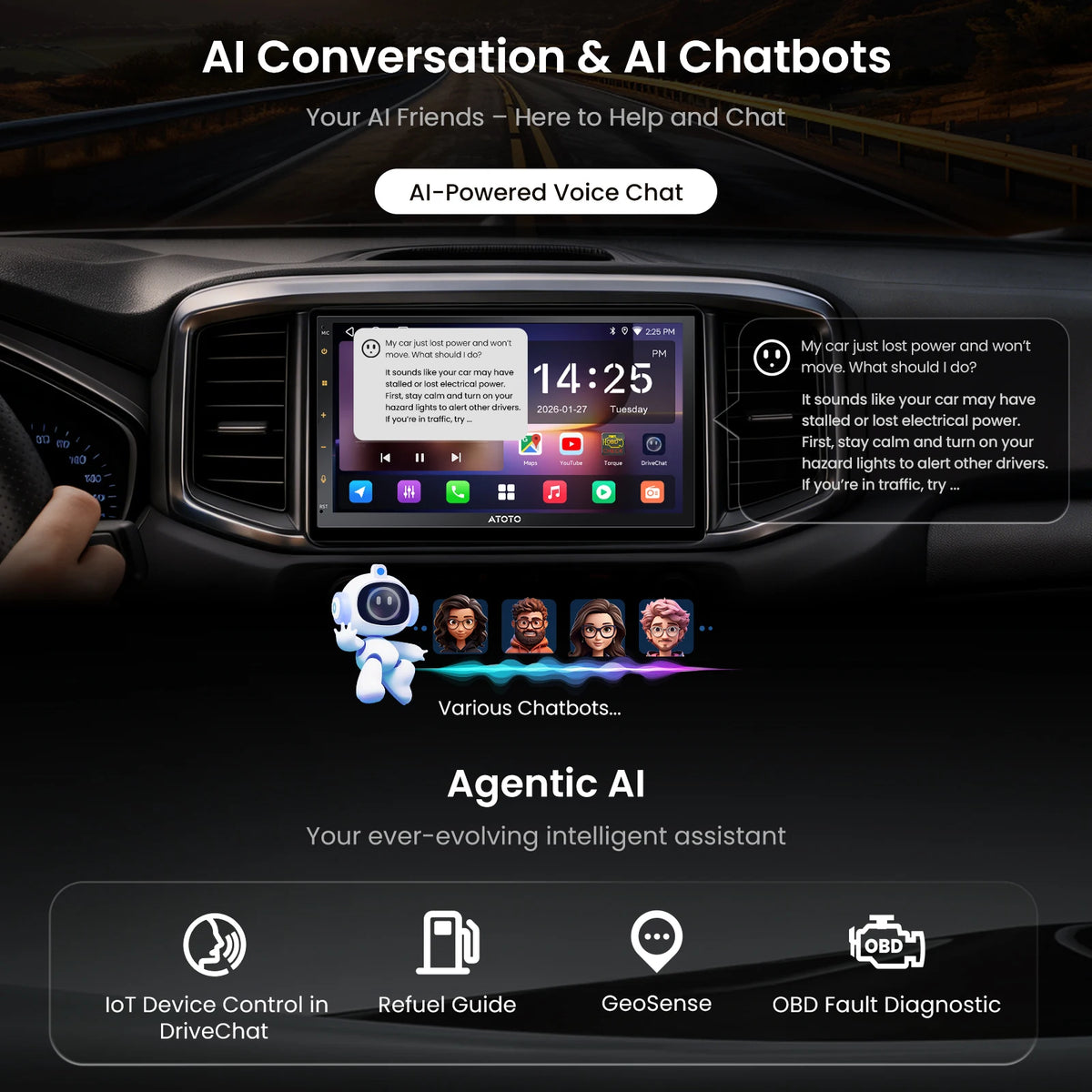 ATOTO A5L Android Double DIN Car Stereo with 7inch Touchscreen Car CarPlay Wireless Android Auto, Wi-Fi/BT/USB Tethering, 24EQ, Built-in AMP&DSP, HD LRV, MirrorLink, Backup Camera, 2G+32G
