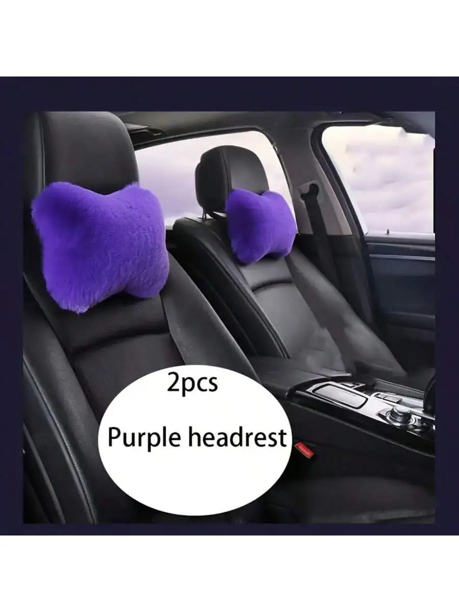 2/4pcs Luxury Plush Car Neck Pillows, Comfortable Neck Support, Faux Fur Texture, Soft Sponge Padding, Makes Traveling More Comfortable