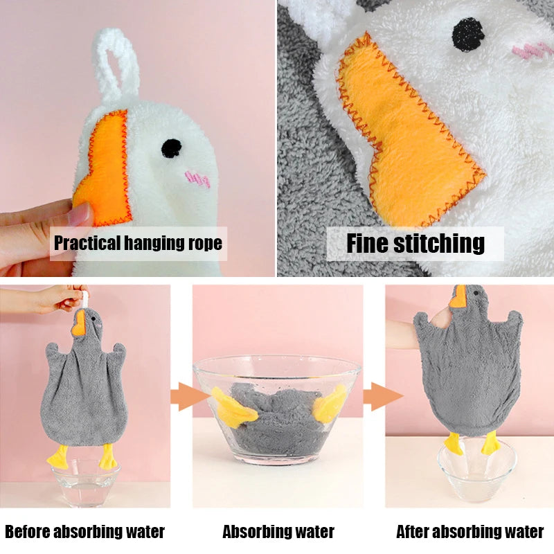 1PC Cartoon Goose Hand Towel Kitchen Bathroom and Toilet Hand Towel Hanging Type with Super Water Absorption Quick Drying