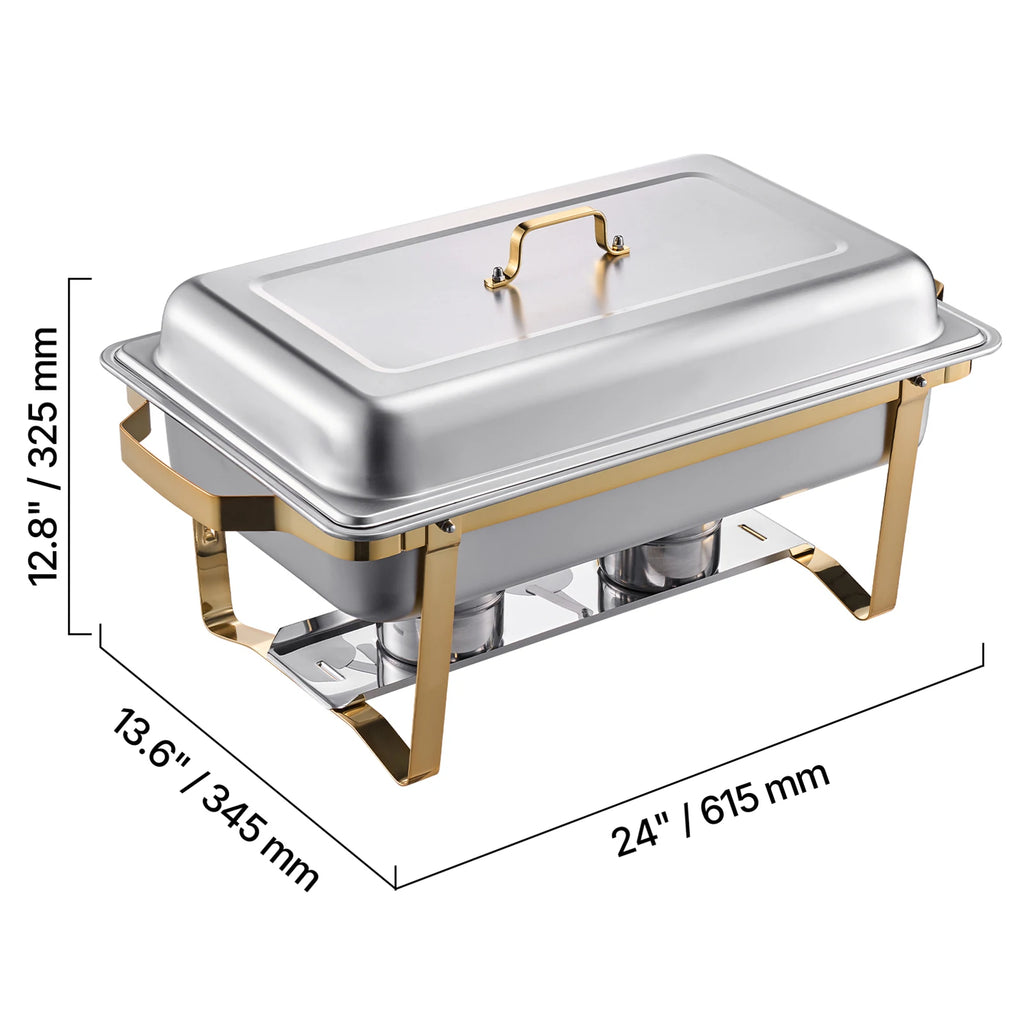 SucceBuy 8 Qt 4 Pack Chafing Dish Buffet Set Stainless Steel Chafer with 2 Full Size and 4 Half Size Pans Catering Warmer Server