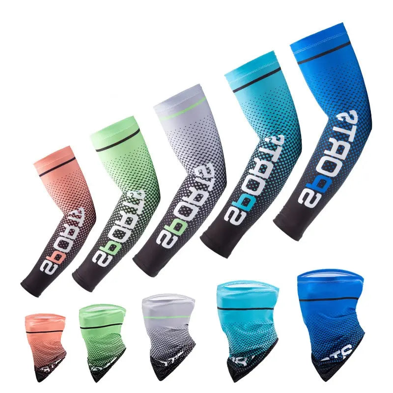 2Pcs Set UV Protection Long Sleeve with Full Face Mask Outdoor Sport Cycling Ice Silk Breathable Neck Protector Arm Cover