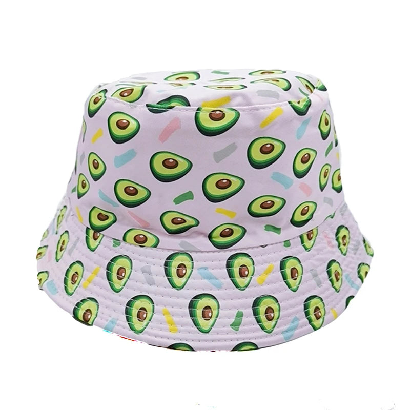 New Creative Fruit Pattern Fisherman's Hat Unisexdouble Sided Bucket Cap Uv Protection Panama Sun Caps for Girls Beach Hats