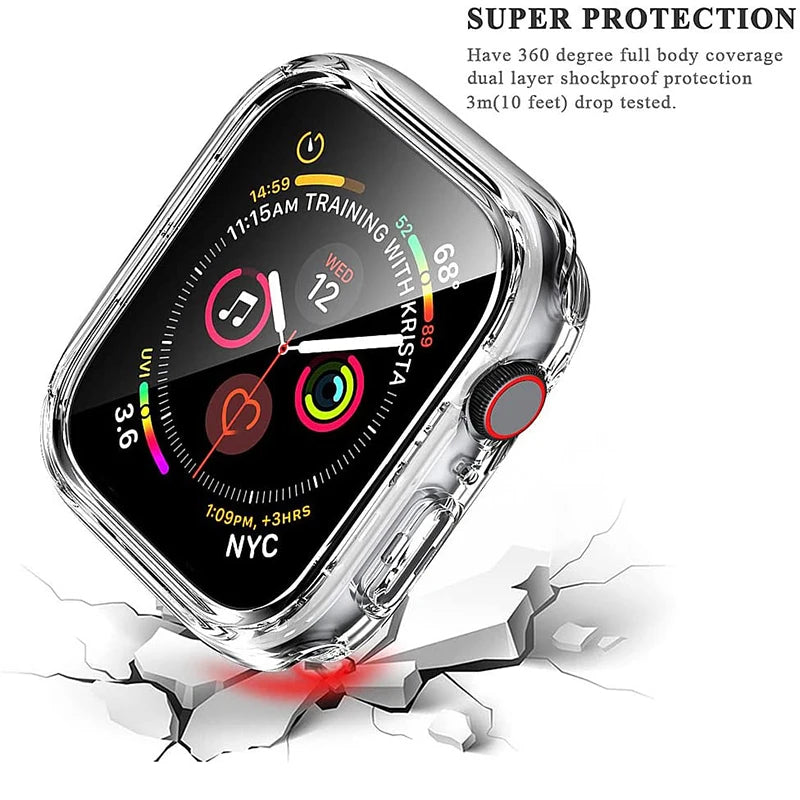 Tempered Glass+cover For Apple Watch Case Accessories 45mm 41mm 42mm 38mm PC Screen Protector cover iWatch 6 5 4 se 44mm 40mm