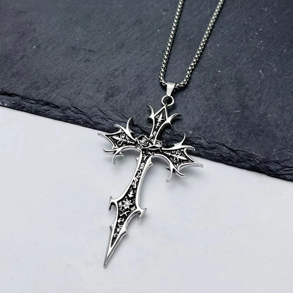Gothic Double Sided Cross Pendant Necklace Niche Personality Design Hip Hop Retro Punk Accessories