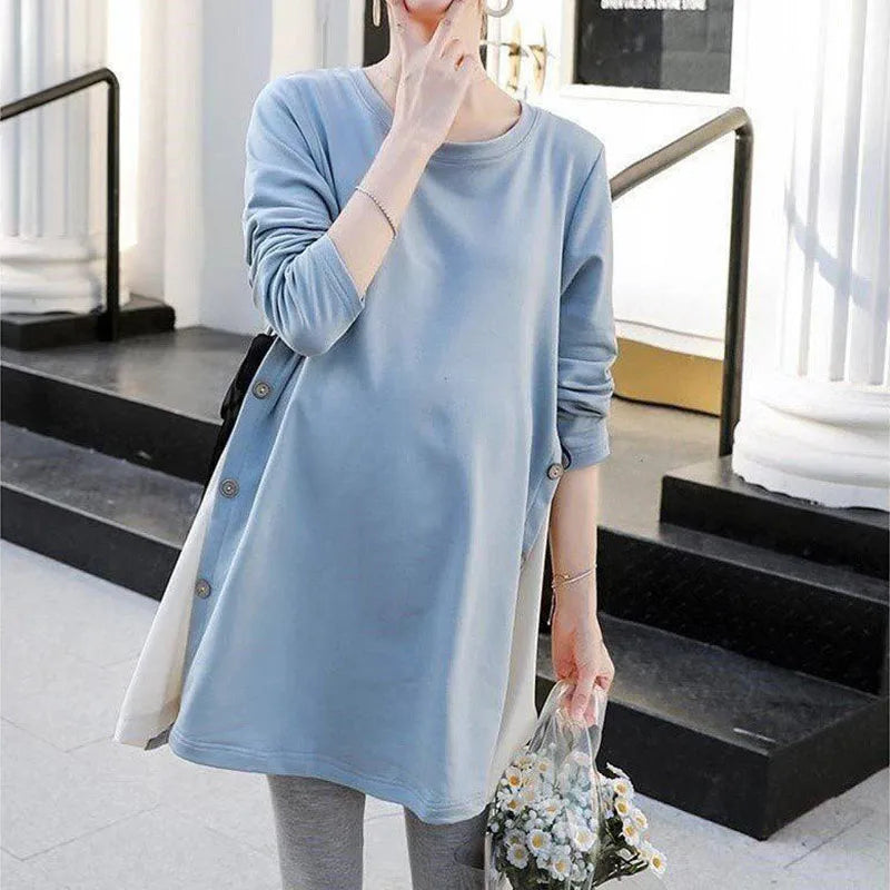 Womens Maternity Tops Long Sleeve Solid Tunic Casual Pregnancy T-Shirt Maternity Clothes Comfy Flattering Suit