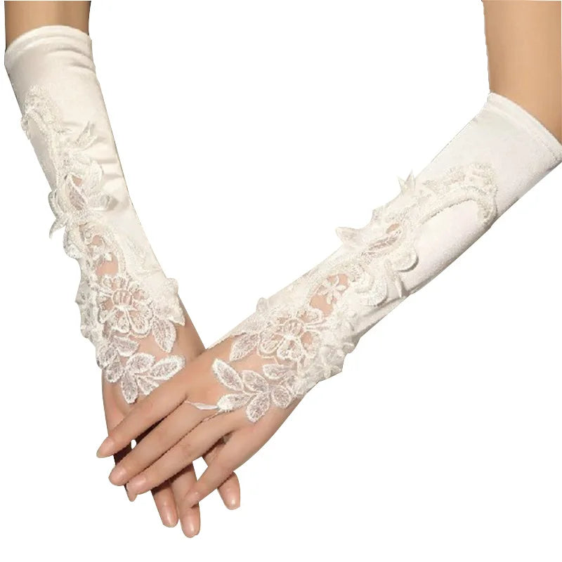 Elbow Length Embellished Bridal Ivory Fingerless Wedding Gloves for Special Occasions