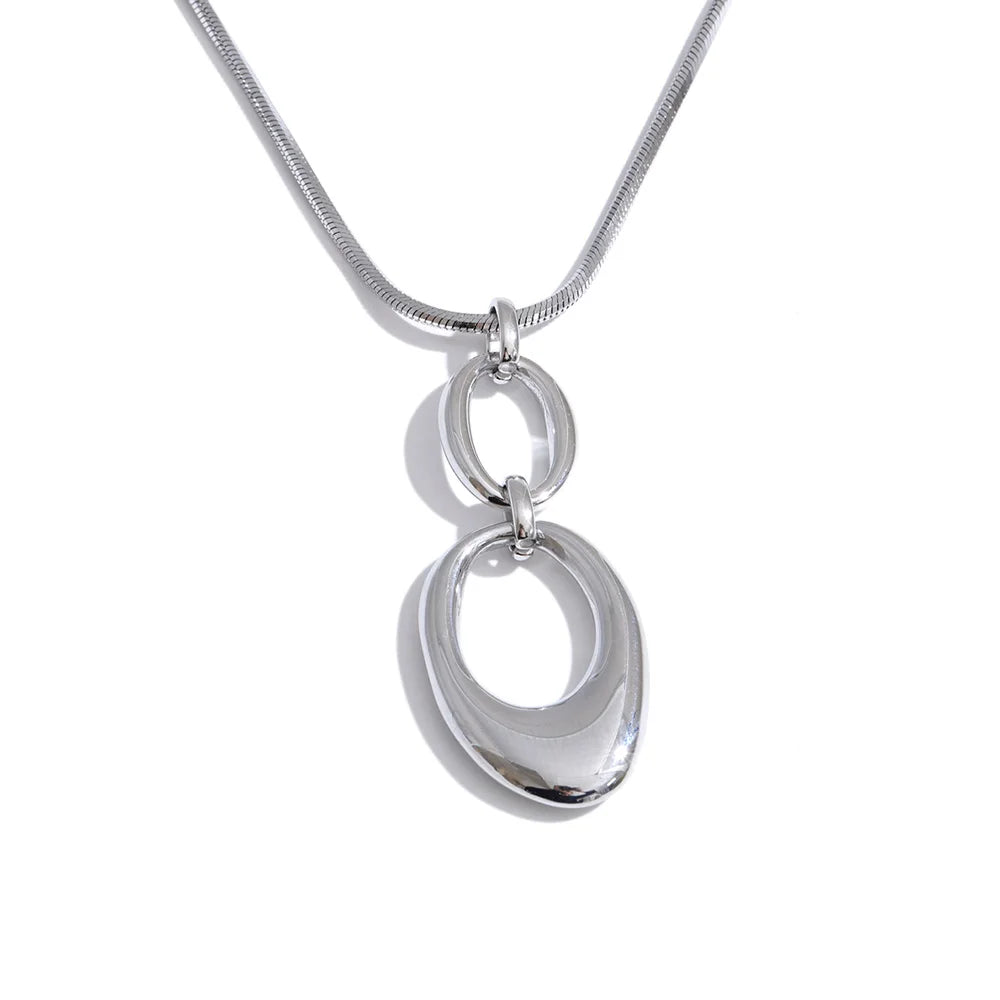 Yhpup 2026 Stainless Steel Oval Pendant Necklace Tarnish Resistant 16K Gold Color PVD Plated Distinctive Collar Jewelry