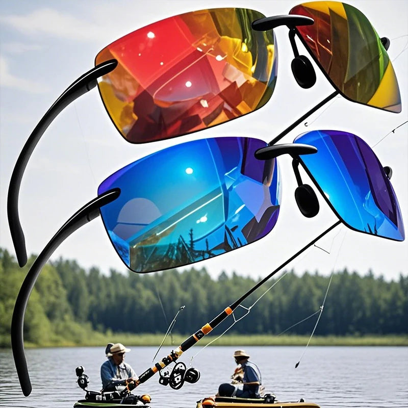 1PCS/2PCS TR90 Ultralight Polarized Sunglasses Men Brand Rimless Frame Driving Mirror Shades Sports Fishing Baseball Eyewear