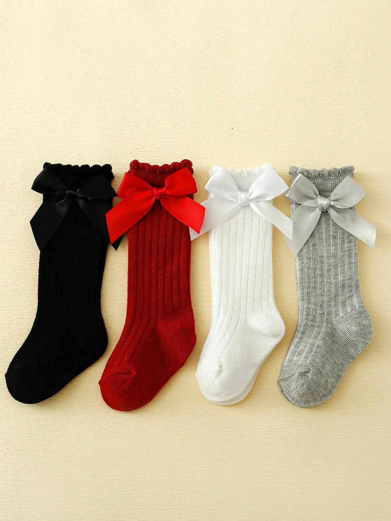 4/5 Pairs Baby Girls Long Knee High Socks With Bownots,Cotton Soft Cute Infants Princess Party Dress Socks For 1-3 Year Children