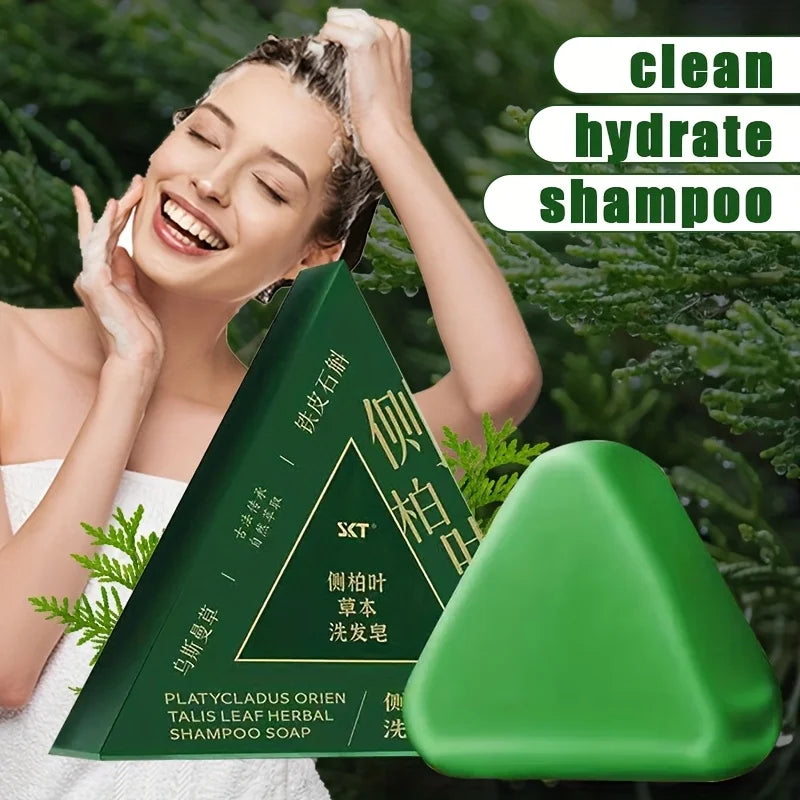 Cypress Leaf Usman Grass Shampoo Soap, Rich in Extracts of Ginseng, Side Cypress Leaves and Other Herbs, Gently Cleanses Hair