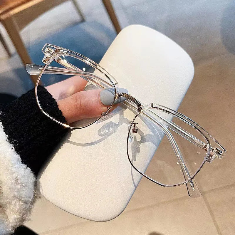 Fashion unisex square Plain glasses for men women Metal frame glasses polygon eyeglasses Gentle Black anti blue light glasses