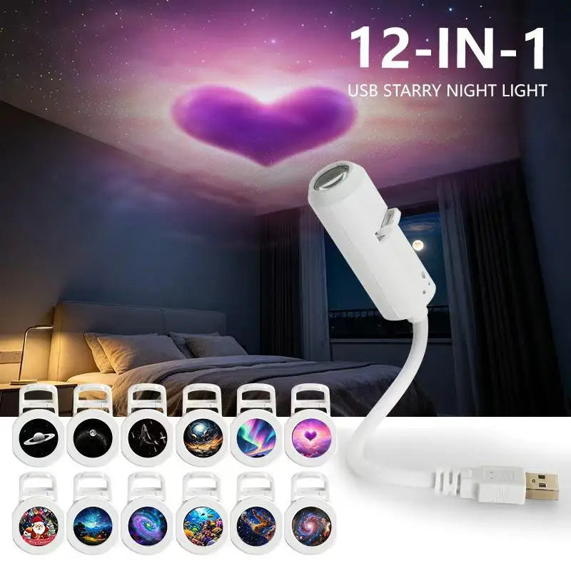 (Ce14)USB Galaxy Projector Night Light 360° Rotate LED Starry Sky Ambient Lamp For Party Home Decoration