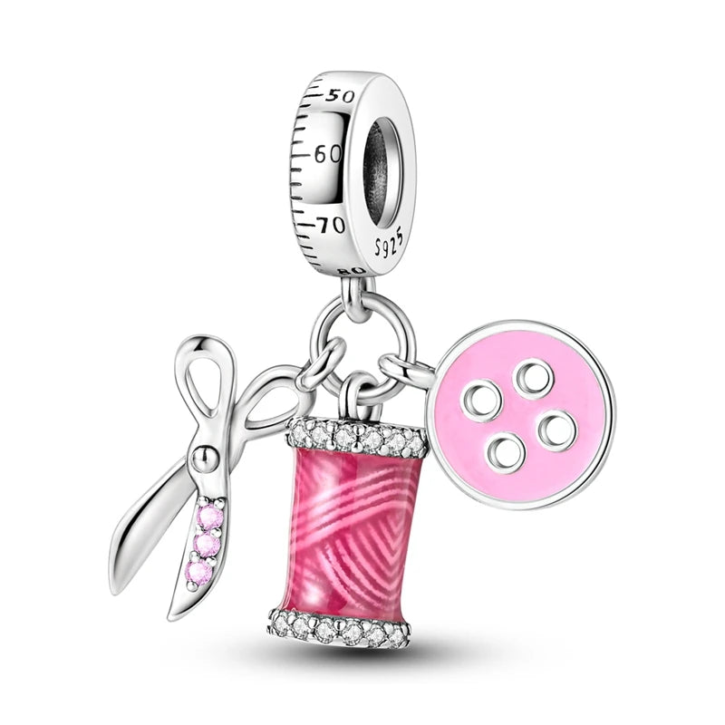 Pink Charms Original 925 Sterling Silver Heart Bow Perfume Bottle Charms Beads Pendants Fit Bracelet DIY Women Jewelry Making