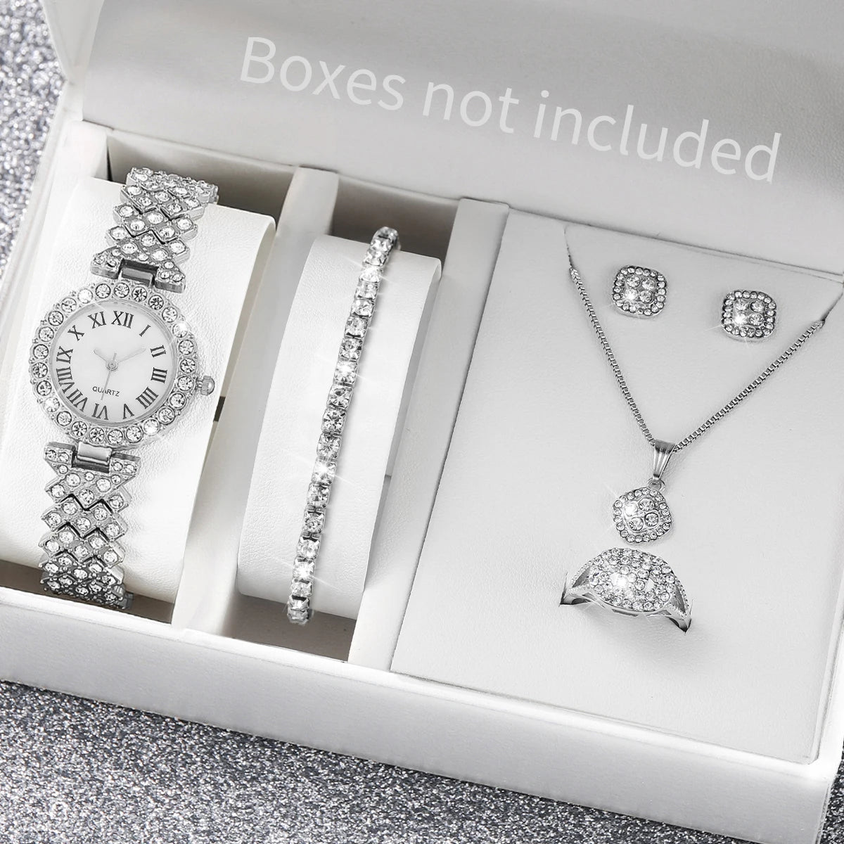 6PCS/Set Luxury Women Watches Fashion Rhinestone Roma Dial Bracelet Band Quartz Watch Jewelry Set Reloj Mujer（Without Box）