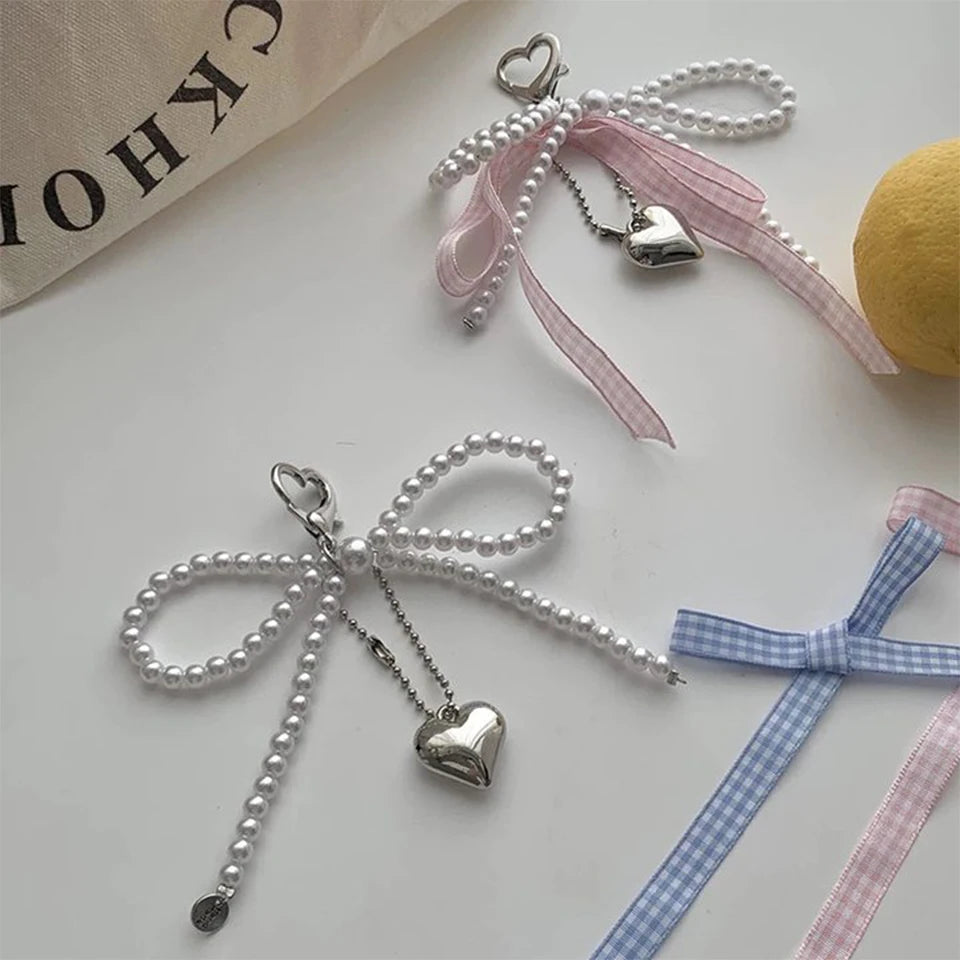 Beauty Pearl Bow Strap Love Pendant Sweet And Versatile Keychain Backpack Pendant For Women