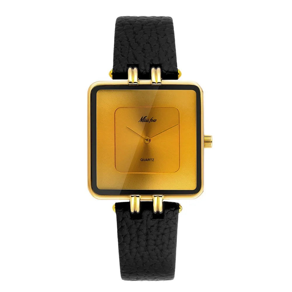 Square Quartz Watch with Leather Strap – Three Colors