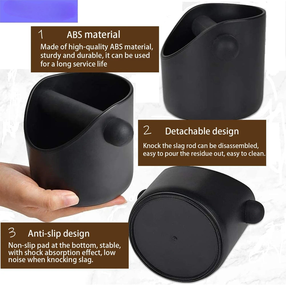 Coffee Knock Box Shock-Absorbent Durable Barista Style Knock Box With Removable Knock Bar.(4.6 X 4.3 Inch-Black)