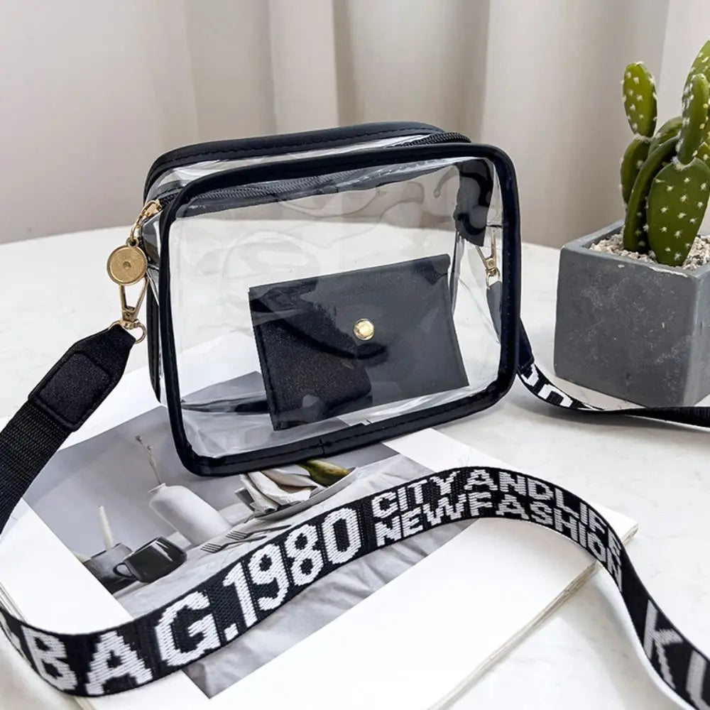 Transparent Crossbody Bag for Women Candy Color Letter Fashion Shoulder Bag PVC Transparent Jelly Bag Small Square Bag