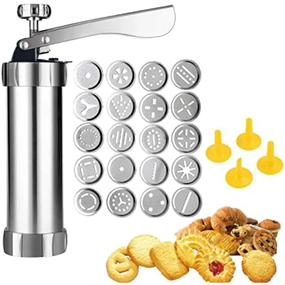 Stainless Steel Cookie Cutter Set Cookie Press Gun and 20 Cookie Plates and 4 Nozzles DIY Cookie Maker Cookie Cutter Tools