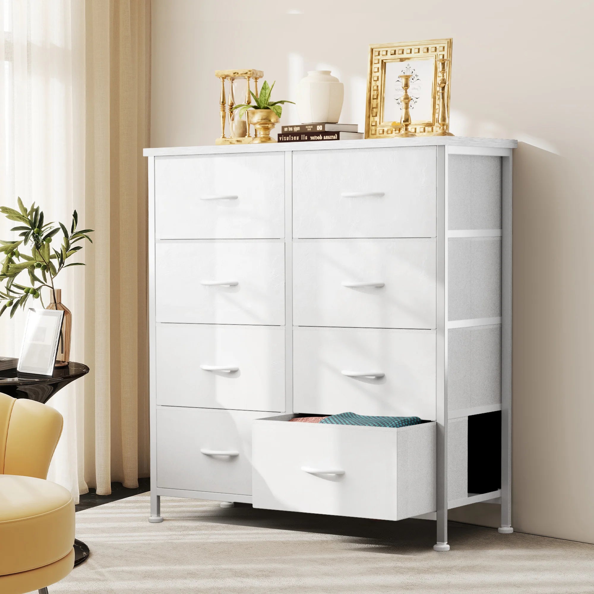 JHK Dresser Children's Wardrobe For Bedroom With 8 Fabric Drawers Storage Cabinet Steel Frame Assembly Closet For Home Furniture