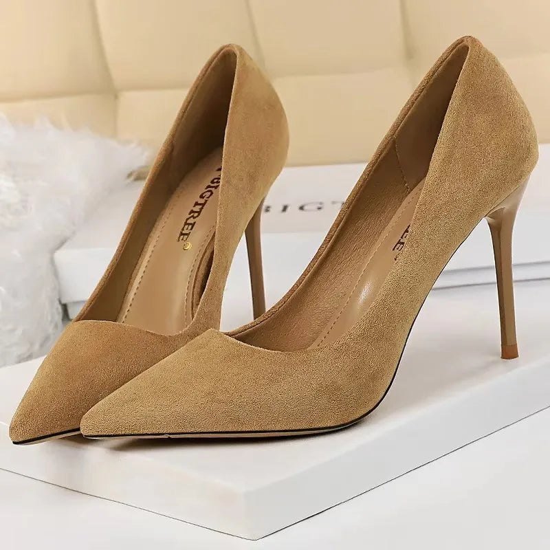 BIGTREE Shoes Women 9 Cm Heels Suede Woman Pumps Pointed Toe High Heels Stiletto Party Shoes Fashion Wedding Shoes Large Size 43