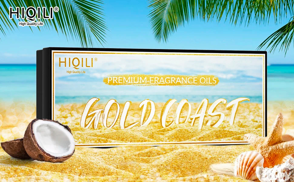 HIQILI Gold Coast Set, TOP 6 PCS Fragrance Oils Gift Set for Aromatherapy Car Home Hotel Diffuser Candles Making