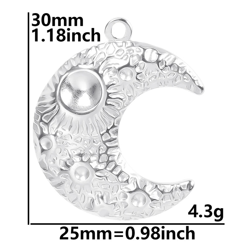 10pcs/lot Stainless Steel Crescent Moon Sun Pendants Moon Girl Friendship Mushroom Forest Charms Jewelry Making Findings No Fade