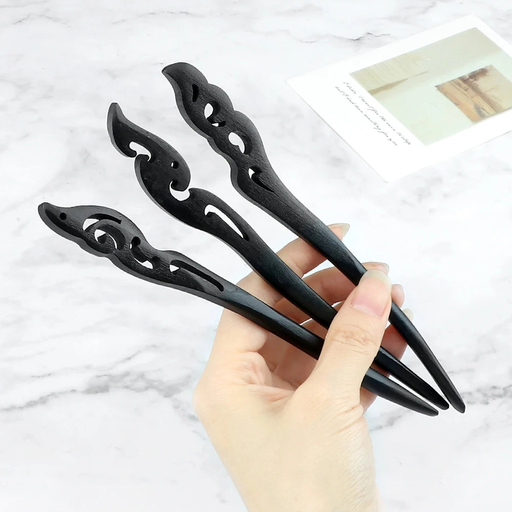 Chinese Royal Wooden Hair Clips Hair Stick Women Simple Carved Wood Hairpins Girl Exquisite Hair Style Accessories Headwear Gift