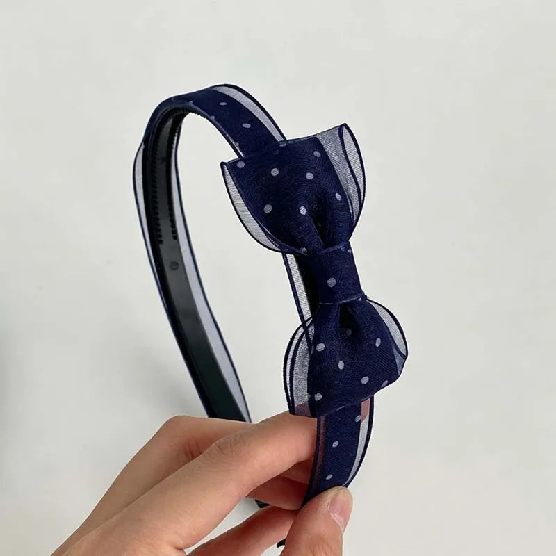 1PC Vintage Polka Dot Organza Bow Headbands Elegant Sheer Mesh Hair Hoops Sweet All-Match Hair Accessories For Women Daily