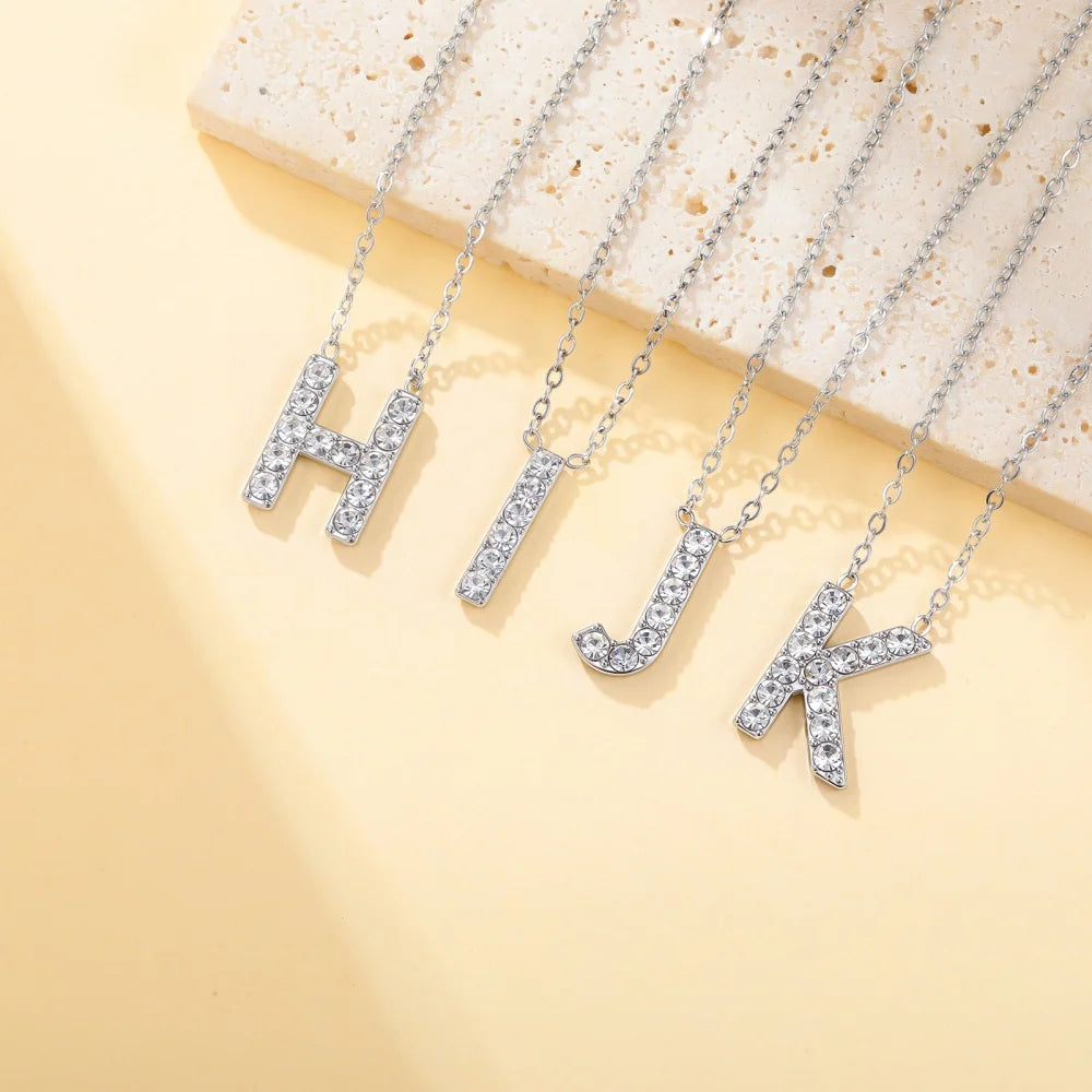 A-Z Initial Letter Necklace for Women Stainless Steel Gold Color Cubic Zirconia Alphabet Pendant Clavicle Chain Jewelry Gift