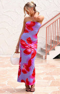 Women's Fashion Sexy Flower Print Strapless Long Dress Summer Vacation Elastic High Waist Slim Fit Party Evening Dress 2025