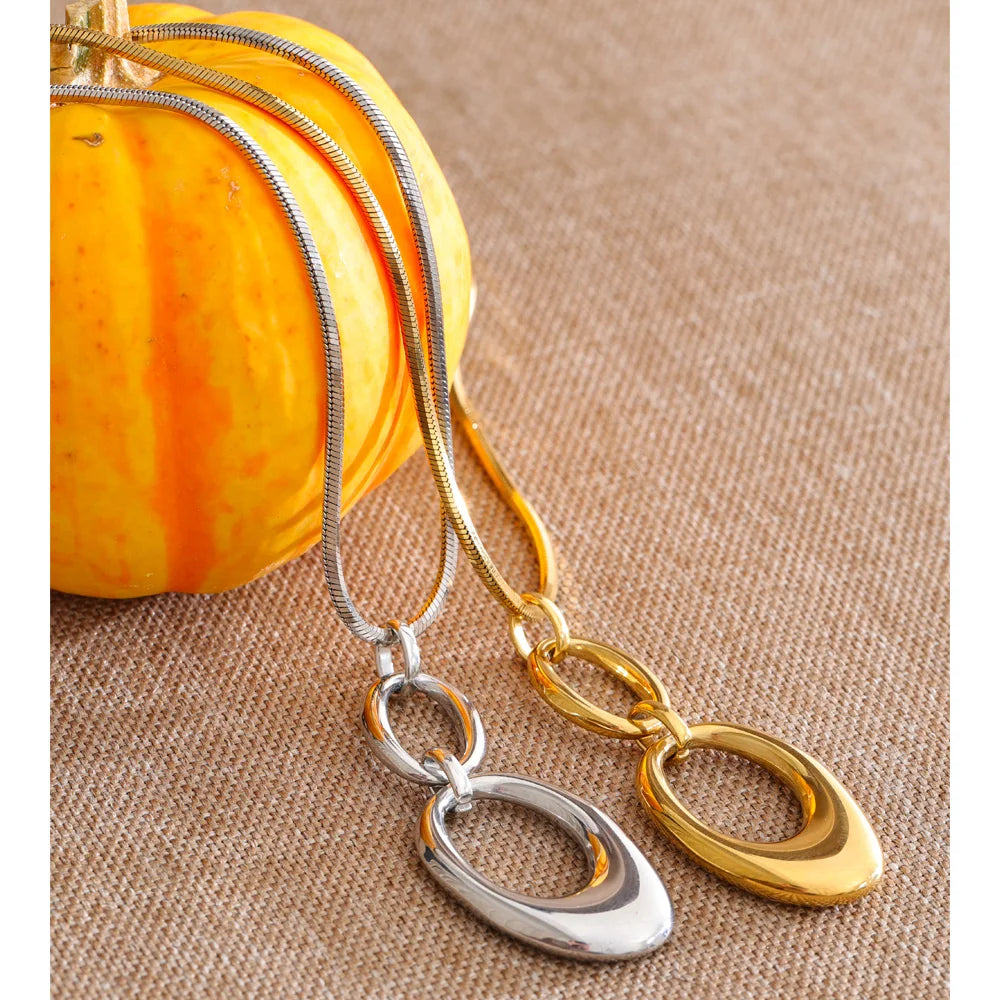 Yhpup 2026 Stainless Steel Oval Pendant Necklace Tarnish Resistant 16K Gold Color PVD Plated Distinctive Collar Jewelry