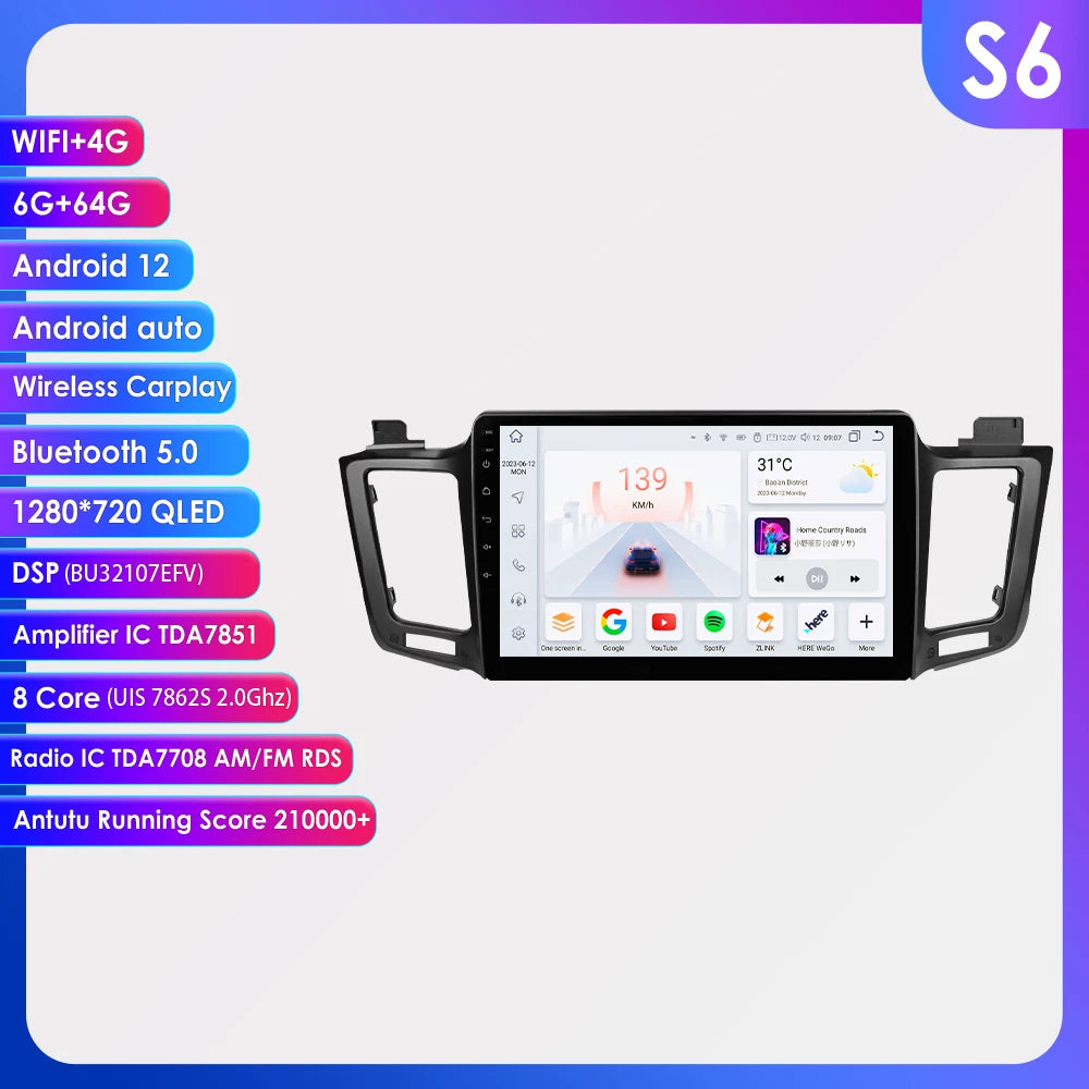 Android 12 Autoradio 7862 Dsp Carplay For Toyota RAV4 RAV 4 2013-2017 Multimedia Video player GPS Navi Stereo 2din QLED screen